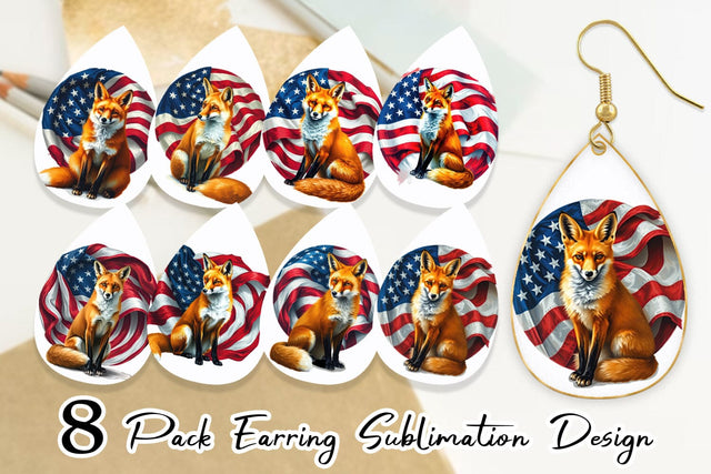 Earring Fox 4th of July Sublimation artnoy 