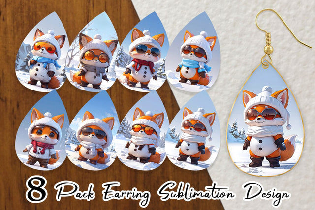Earring Fox Christmas Sublimation artnoy 