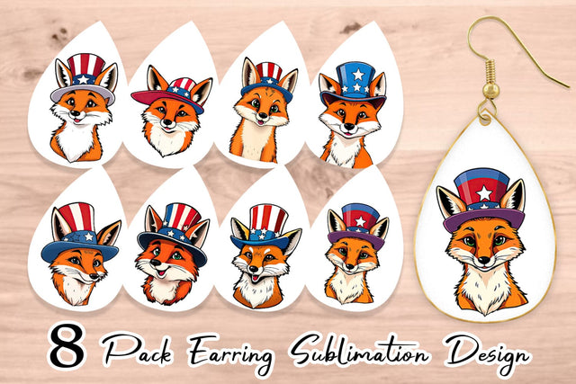 Earring Fox Patriotic Sublimation artnoy 