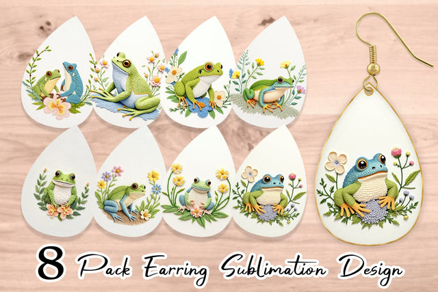 Earring Frog Embroidery Sublimation artnoy 