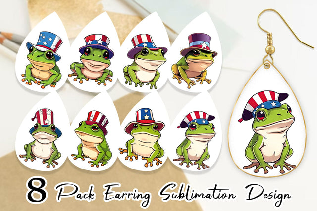 Earring Frog Patriotic Sublimation artnoy 