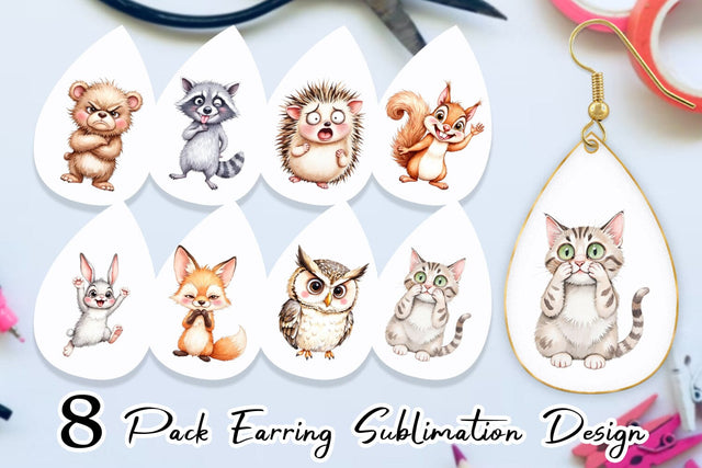 Earring Funny Animal Faces Sublimation artnoy 