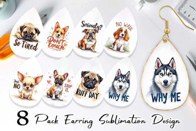 Earring Funny Dog Watercolor Big Eye Sublimation artnoy 