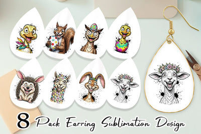 Earring Funny Easter Animal Sketch Sublimation artnoy 