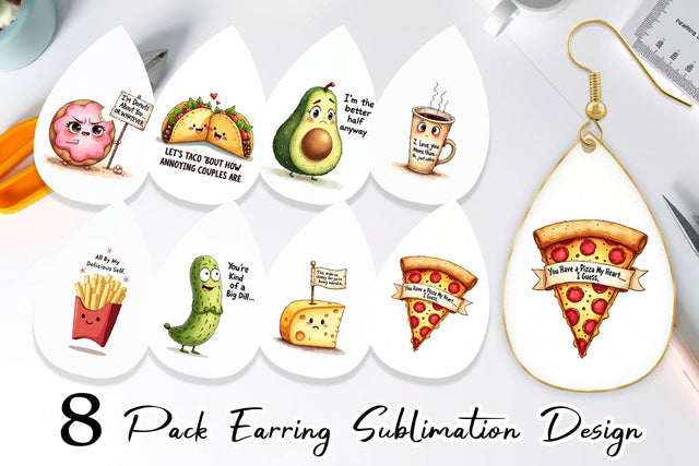Earring Funny Food Puns Valentine Sarcastic Love Bites Watercolor Sublimation artnoy 