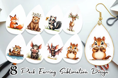 Earring Funny Morning After Forest Animals Watercolor Sublimation artnoy 