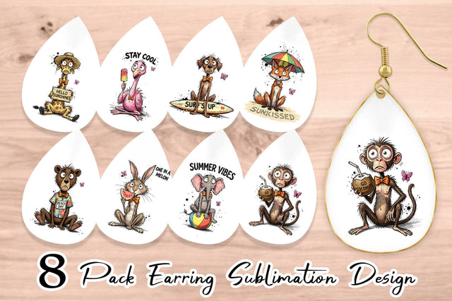 Earring Funny Summer Quote Animals Sublimation artnoy 
