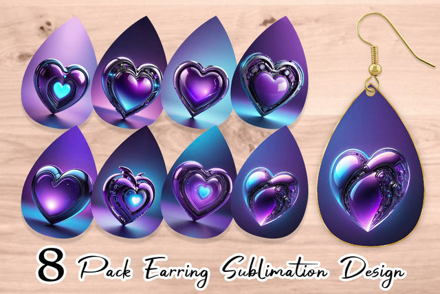 Earring Futuristic Purple Heart Sublimation artnoy 