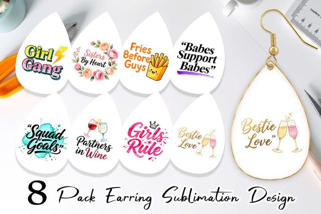 Earring Galentine's Day Watercolor Quotes Sublimation artnoy 