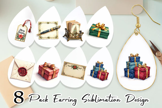 Earring Gilded Age Christmas Mail & Parcel Watercolor Art Sublimation artnoy 