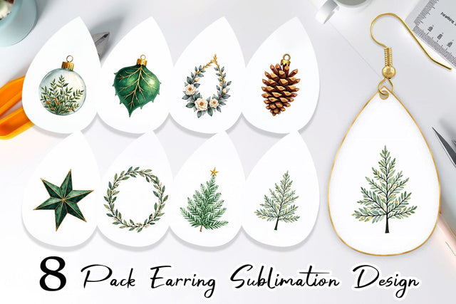 Earring Gilded Botanical Watercolor Christmas Sublimation artnoy 