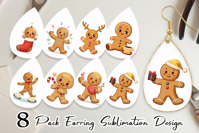 Earring Gingerbread Christmas Joy Sublimation artnoy 