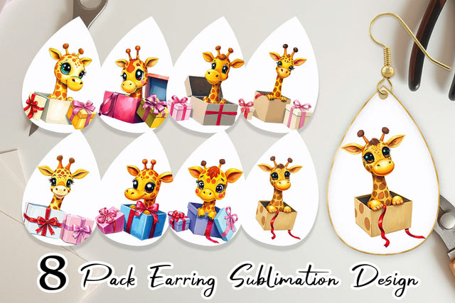 Earring Giraffe Gift Sublimation artnoy 