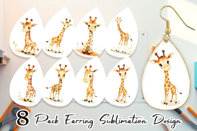 Earring Giraffe Wildlife Sublimation artnoy 