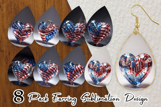Earring Glass Heart Patriotic Sublimation artnoy 