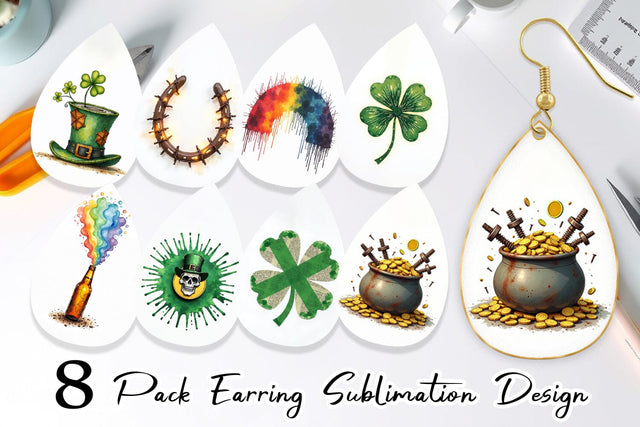 Earring Glitch & Gold Surreal St. Patrick's Day Lucky Charms Sublimation artnoy 