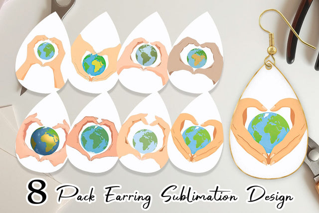 Earring Globe in a Heart Hands Sublimation artnoy 