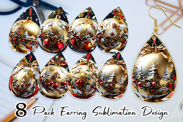 Earring Gold Round Christmas Sublimation artnoy 