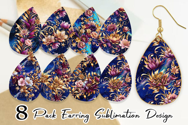 Earring Golden Floral Pattern Sublimation artnoy 