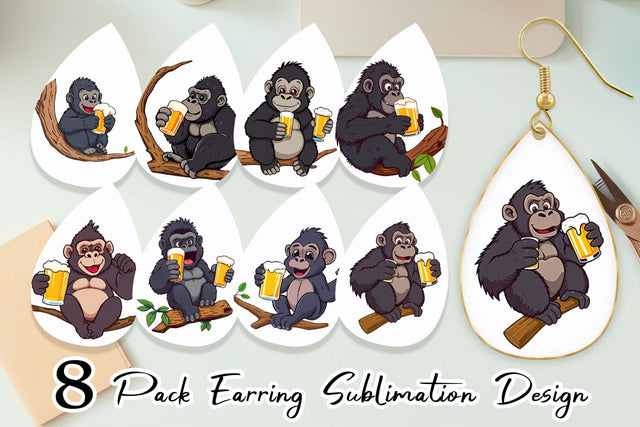 Earring Gorilla Beer Day Sublimation artnoy 