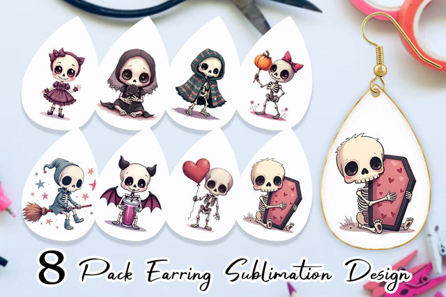 Earring Gothic Cute Skeletons Sublimation artnoy 