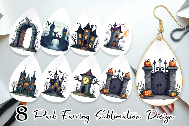 Earring Gothic Halloween Gothic Architecture Sublimation artnoy 