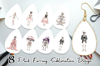 Earring Graceful Coquette Skeleton Watercolor Sublimation artnoy 