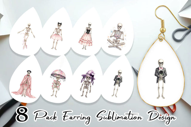 Earring Graceful Coquette Skeleton Watercolor Sublimation artnoy 