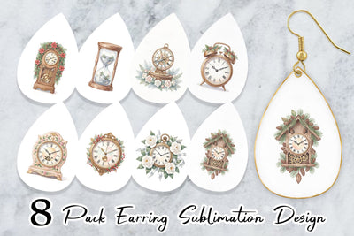 Earring Graceful Winter Timepiece Watercolor Sublimation artnoy 