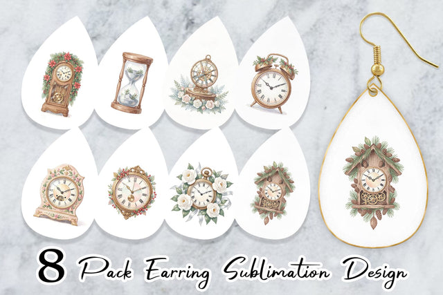 Earring Graceful Winter Timepiece Watercolor Sublimation artnoy 