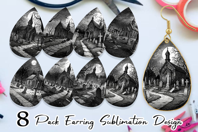Earring Graveyard Halloween Sublimation artnoy 