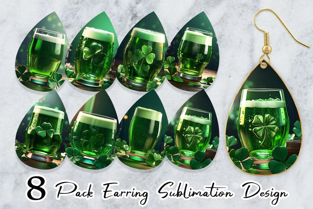 Earring Green Beer Patrick's Day Sublimation artnoy 