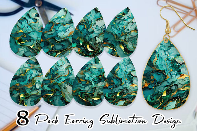 Earring Green Marble Painting Sublimation artnoy 