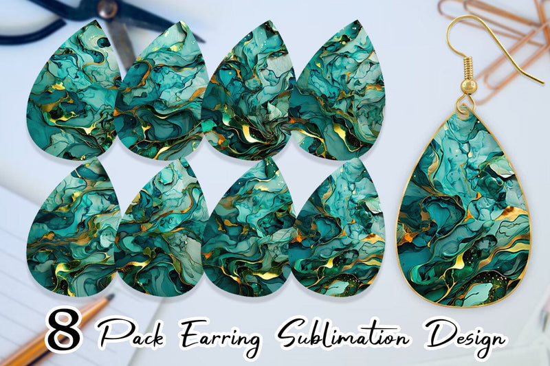 Earring Green Marble Painting Sublimation artnoy 