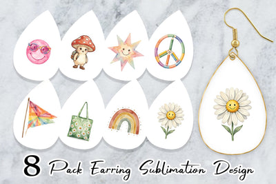 Earring Groovy 70s School Nostalgia Watercolor Sublimation artnoy 