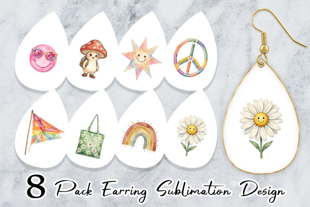 Earring Groovy 70s School Nostalgia Watercolor Sublimation artnoy 