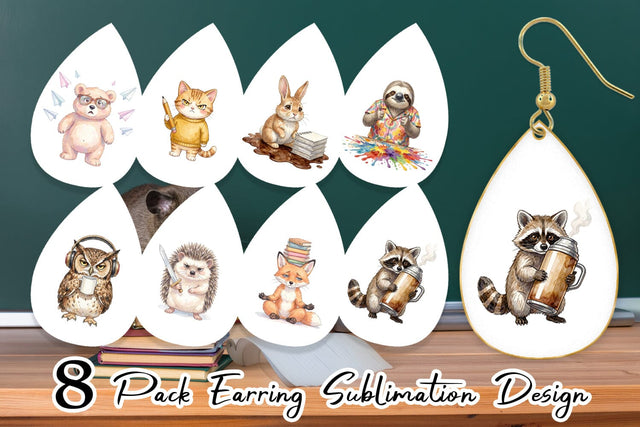 Earring Groovy 70s Teacher Animal Watercolor Sublimation artnoy 