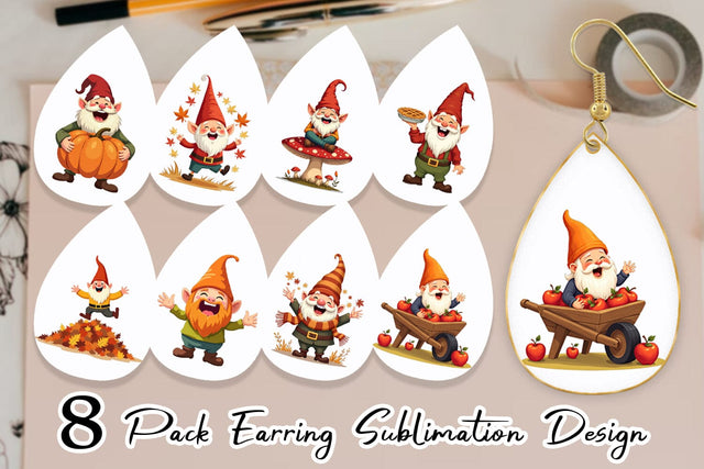 Earring Groovy Fall Gnomes Sublimation artnoy 