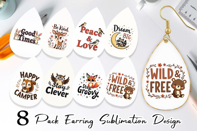 Earring Groovy Friends Vintage Kawaii Animal Quote Sublimation artnoy 