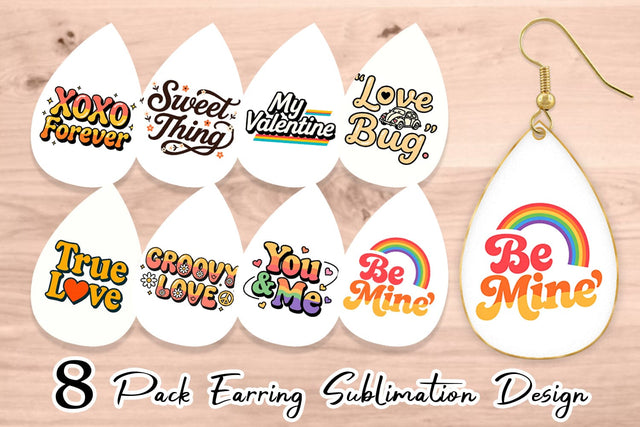 Earring Groovy Love Retro Valentine Quotes Sublimation artnoy 