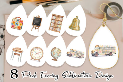 Earring Groovy Retro School Day Watercolor Sublimation artnoy 