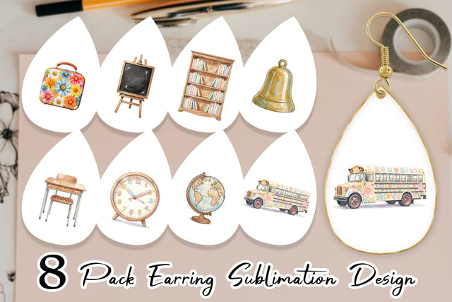 Earring Groovy Retro School Day Watercolor Sublimation artnoy 