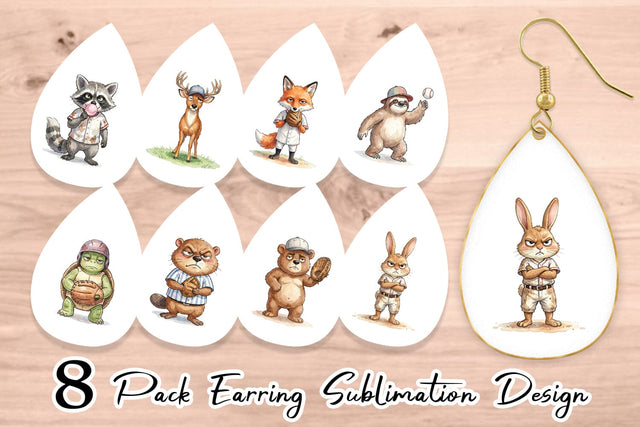 Earring Grumpy Baseball Outfielder Watercolor Sublimation artnoy 