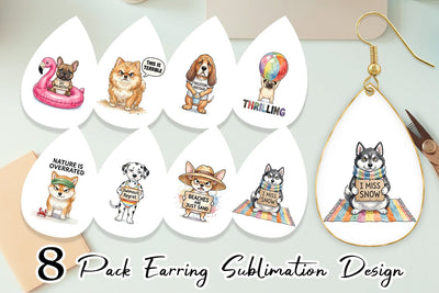 Earring Grumpy Beach Dog Sarcastic Watercolor Sublimation artnoy 