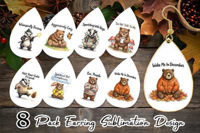 Earring Grumpy Bear Badger Hygge Watercolor Sublimation artnoy 
