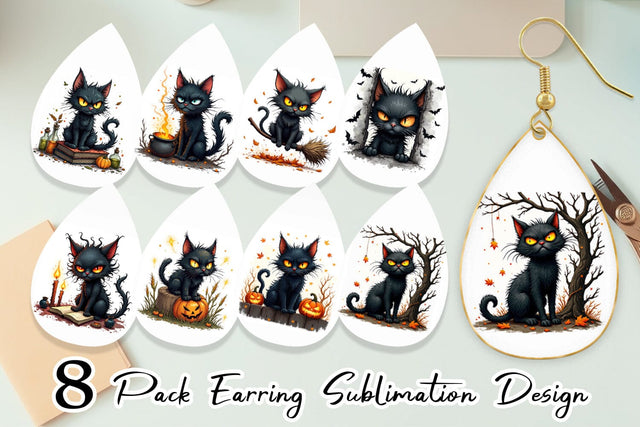 Earring Grumpy Black Cat Sublimation artnoy 