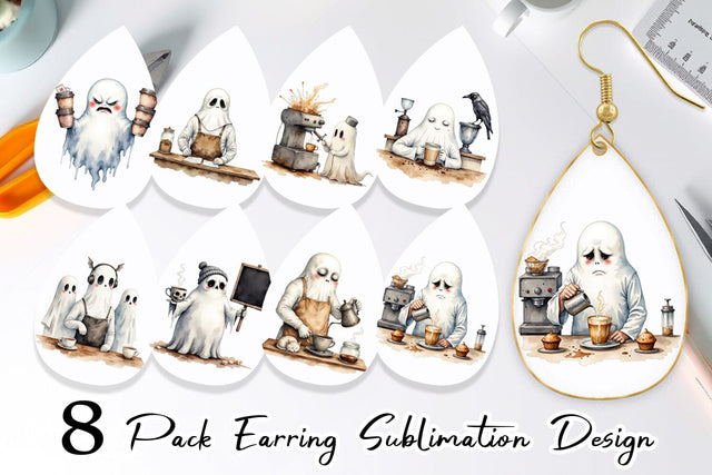 Earring Grumpy Ghost Barista Sublimation artnoy 