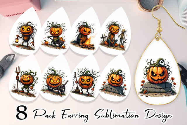 Earring Grumpy Jack o Lantern Sublimation artnoy 