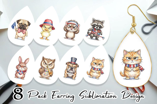 Earring Grumpy Patriotic Pets Ink Sublimation artnoy 
