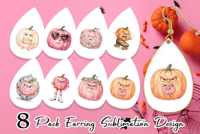 Earring Grumpy Pink Pumpkin Retro Watercolor Sublimation artnoy 